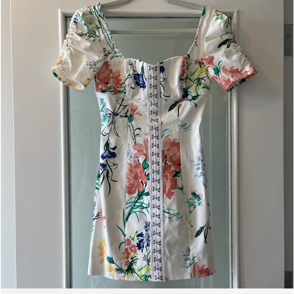 UO hallie floral puff sleeve mini corset dress